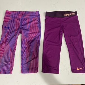 Girls medium athletic Capri leggings Nike pro and under armour